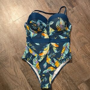 Tropical Feather Print Kids One Piece Swimsuit